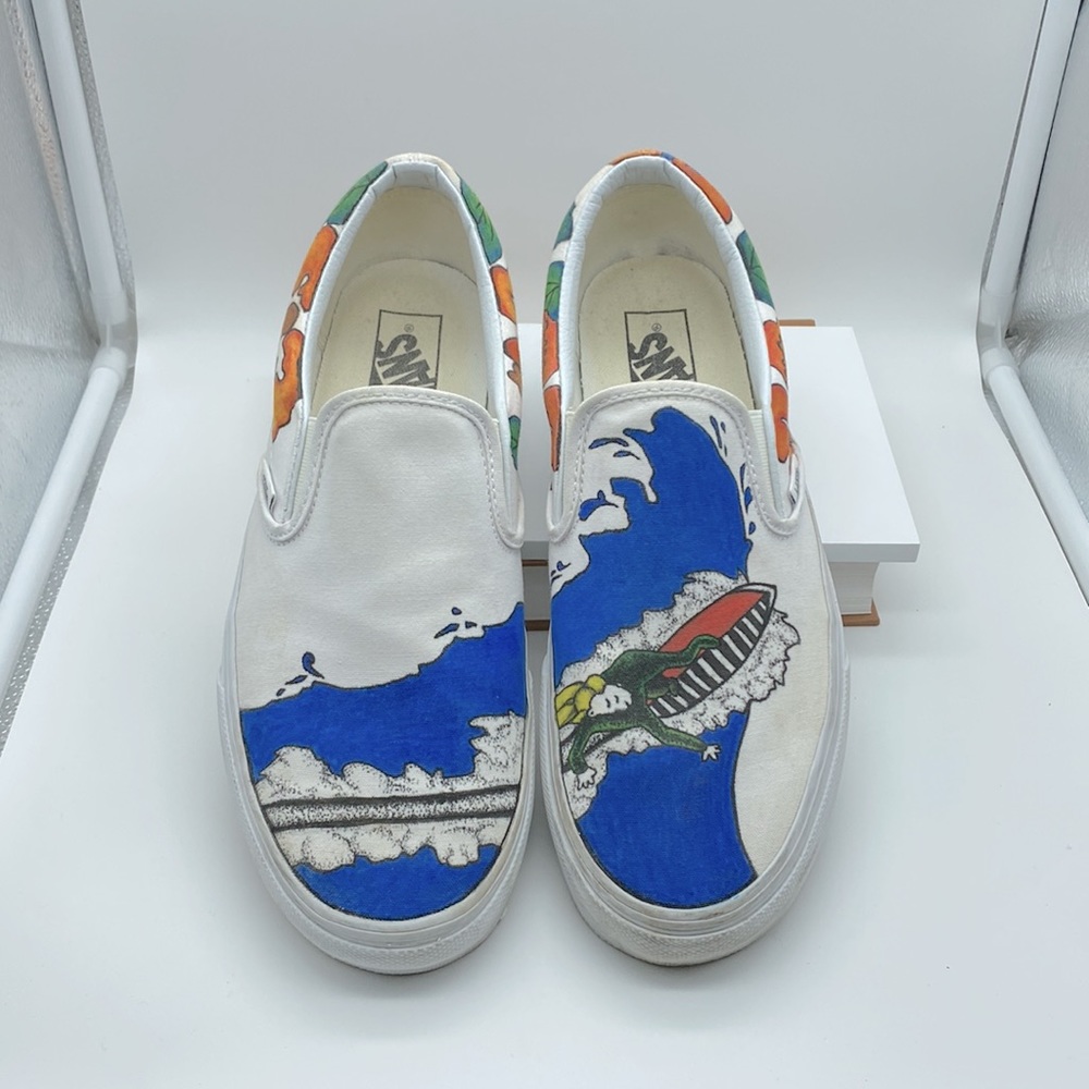 Custom artist design Vans classic slip-on Hawaiian surfboard theme One Of A Kind - Picture 1 of 12